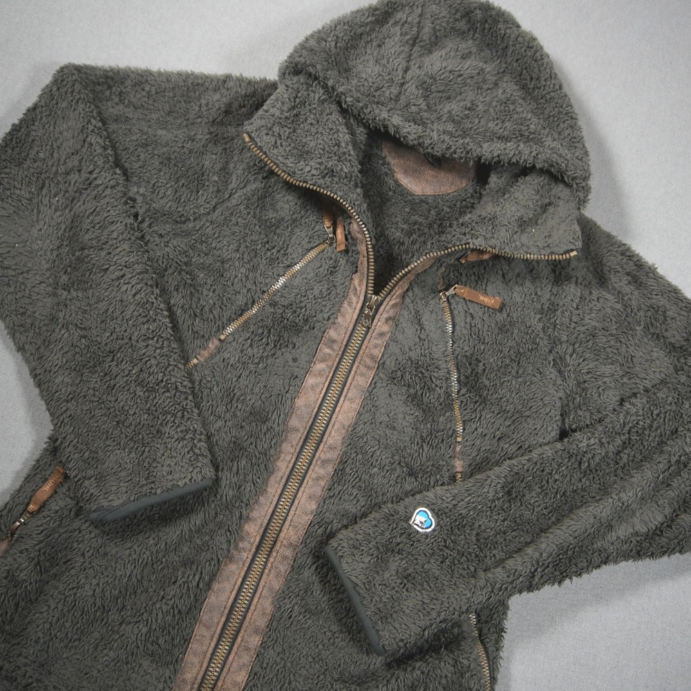 Kuhl Fuzzy Sherpa Flight High Pile Fleece Faux Leather Trim Women Jacket S